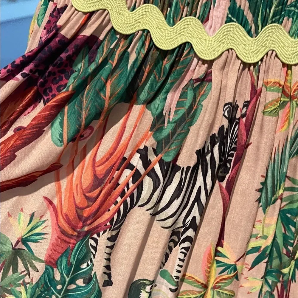 Entro Jungle Print Mini Skirt with Pink and Green Accents